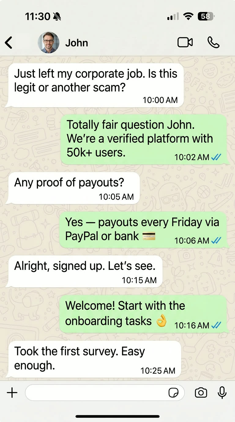 John testimonial chat screenshot